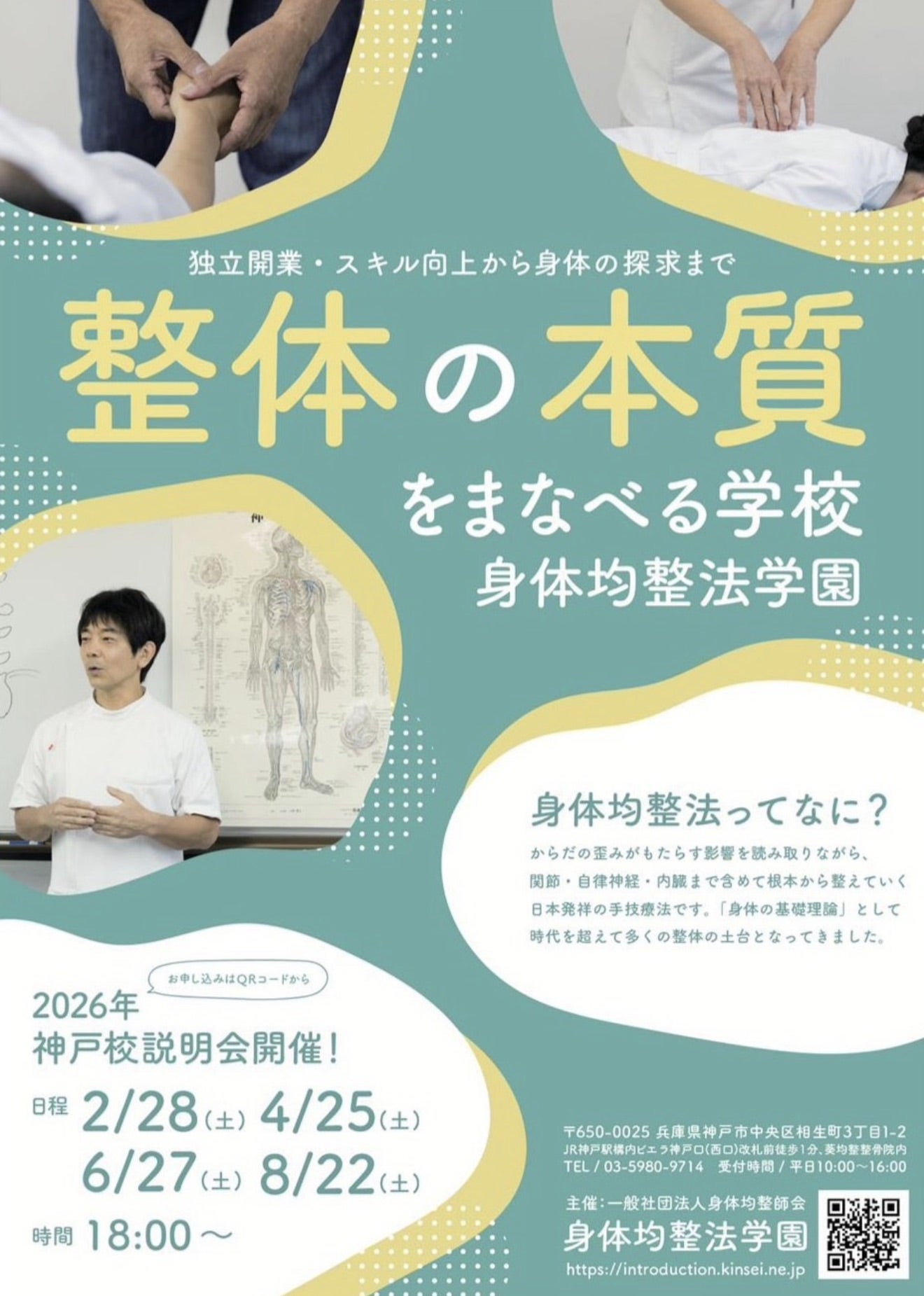 神戸駅直結|2年間|半分は動画講義視聴|2026年9月~開講!身体均整法学園 神戸校